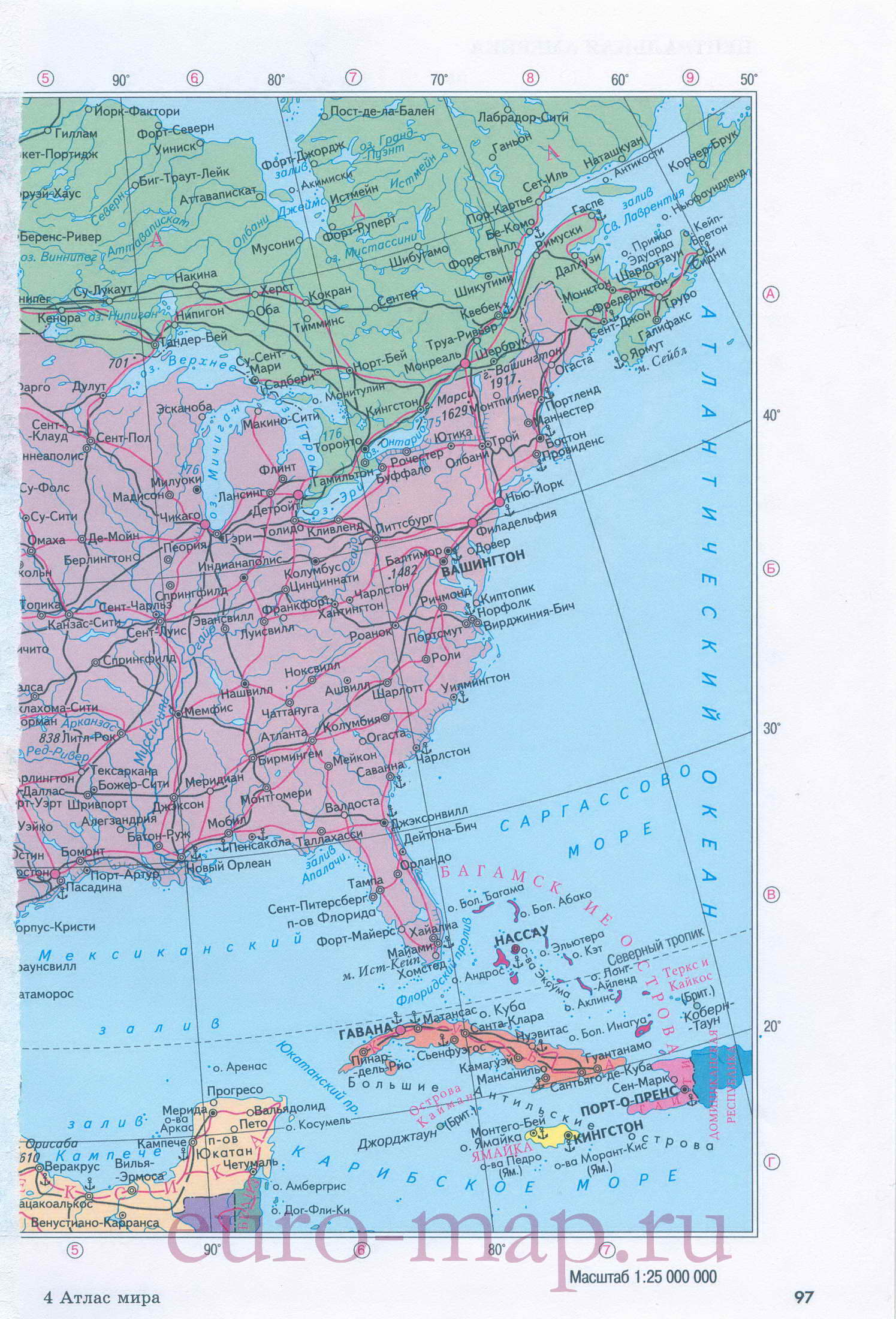 Карта США. Подробная политическая карта США на русском языке, B0 - 